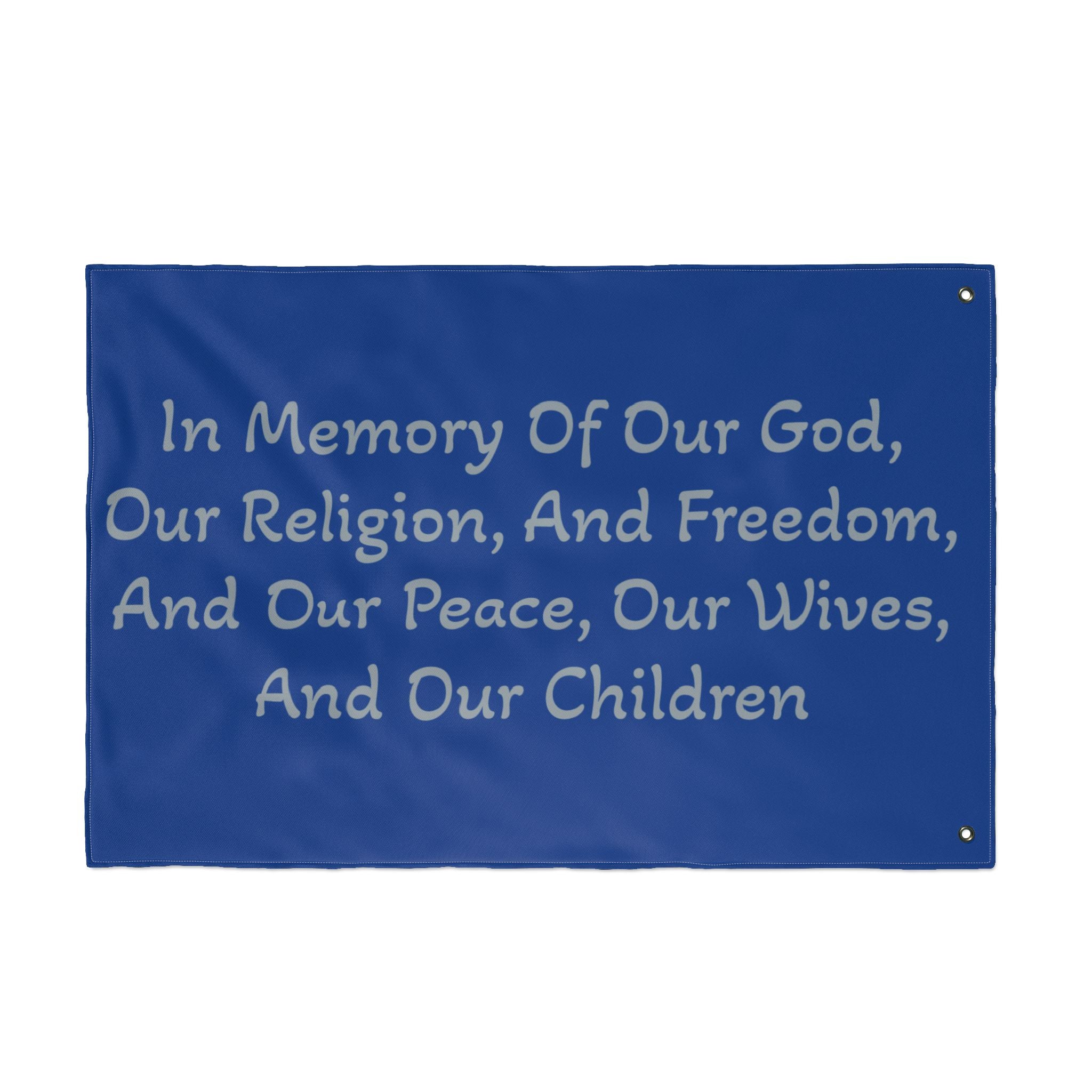 Title of Liberty Memorial Quote Flag — "In Memory Of Our God, Our Religion, And Freedom" Double-Sided Garden Flag
