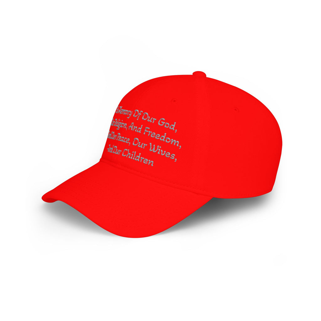 Embroidered Memorial Baseball Cap — "In Memory Of Our God, Our Religion, And Freedom..."