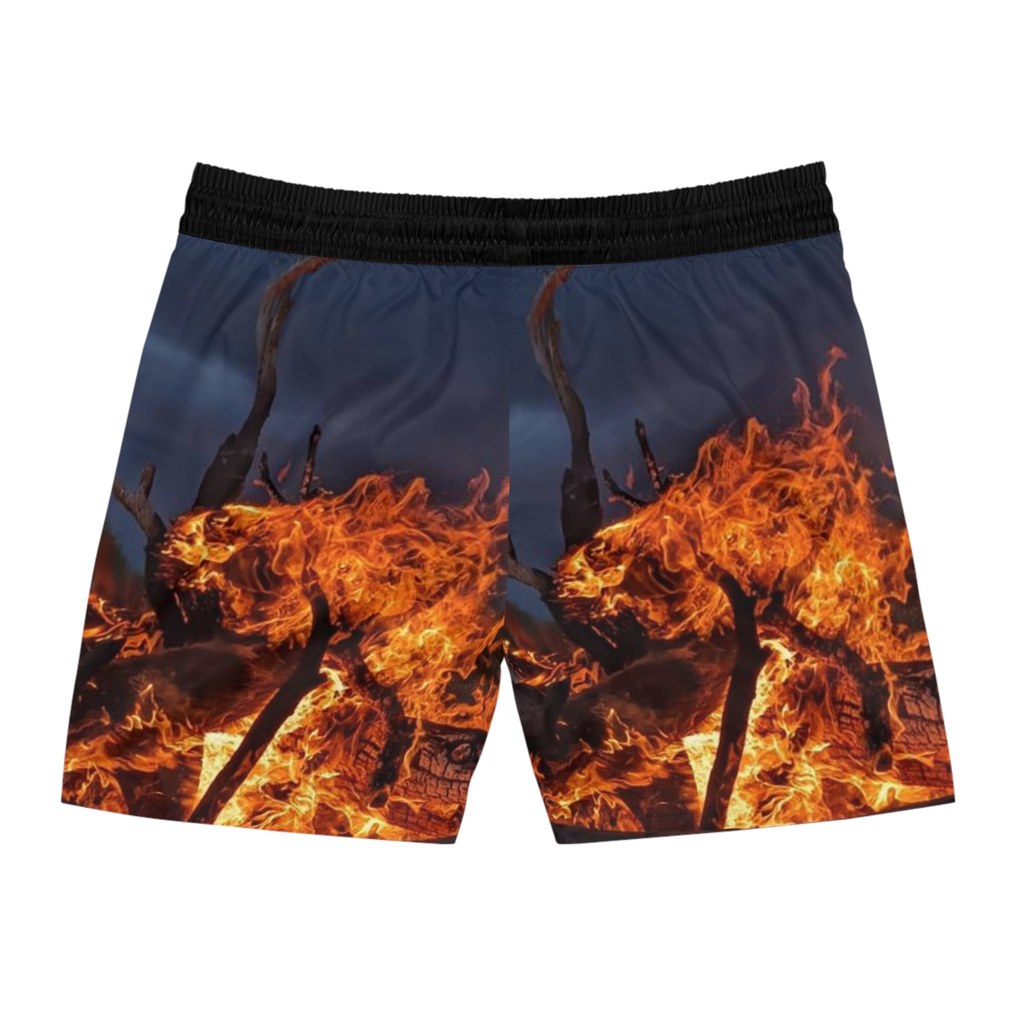 Flaming Swim Shorts — Men's Fire Wolf Print Beach Trunks