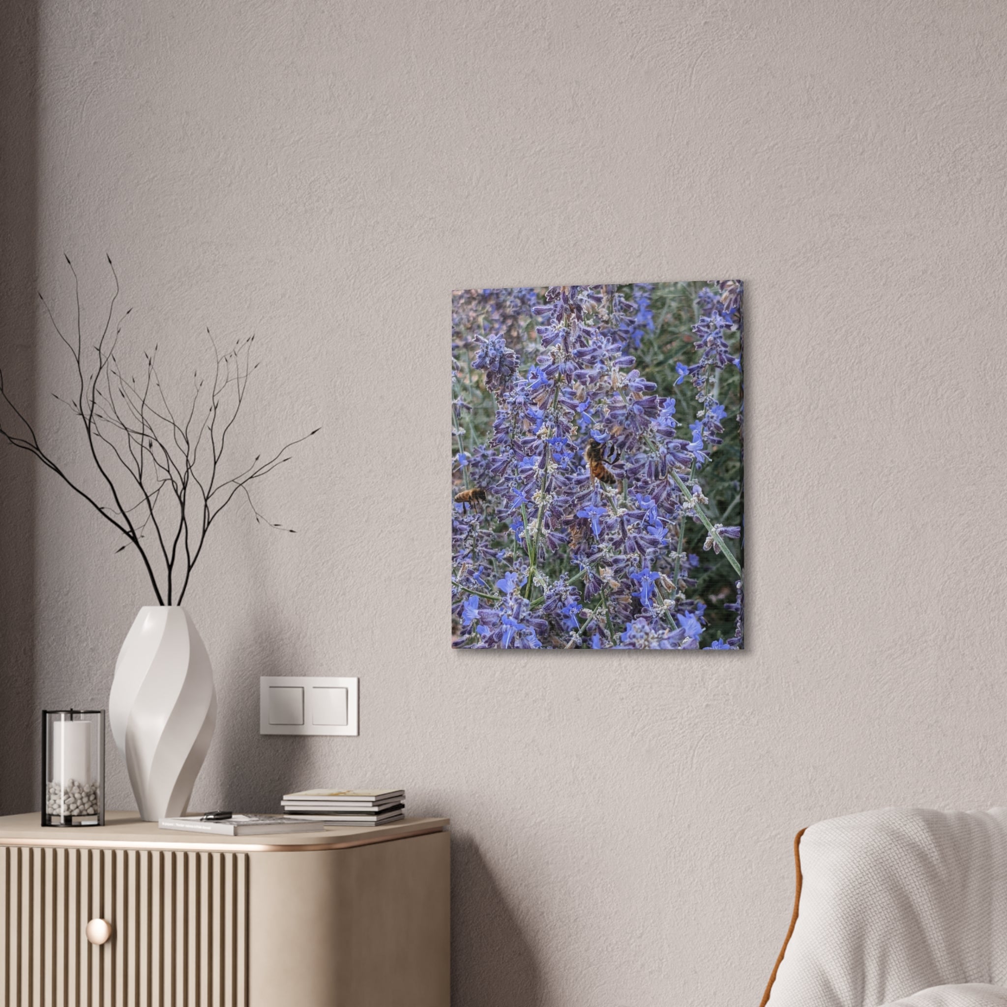 Purple Sage Honeybee Canvas Print — Floral Nature Wall Art