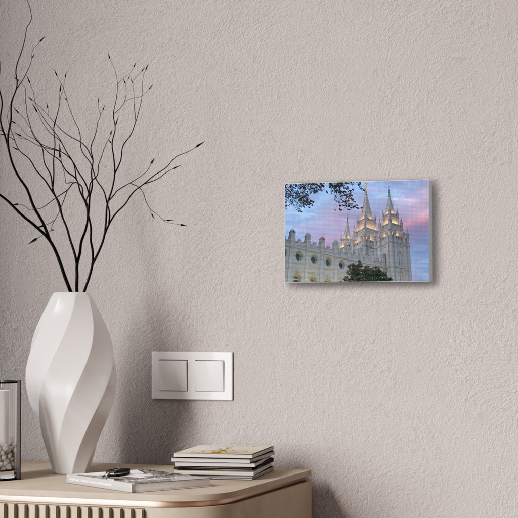 Salt Lake Temple Canvas Print — Pink Sky Religious Wall Art