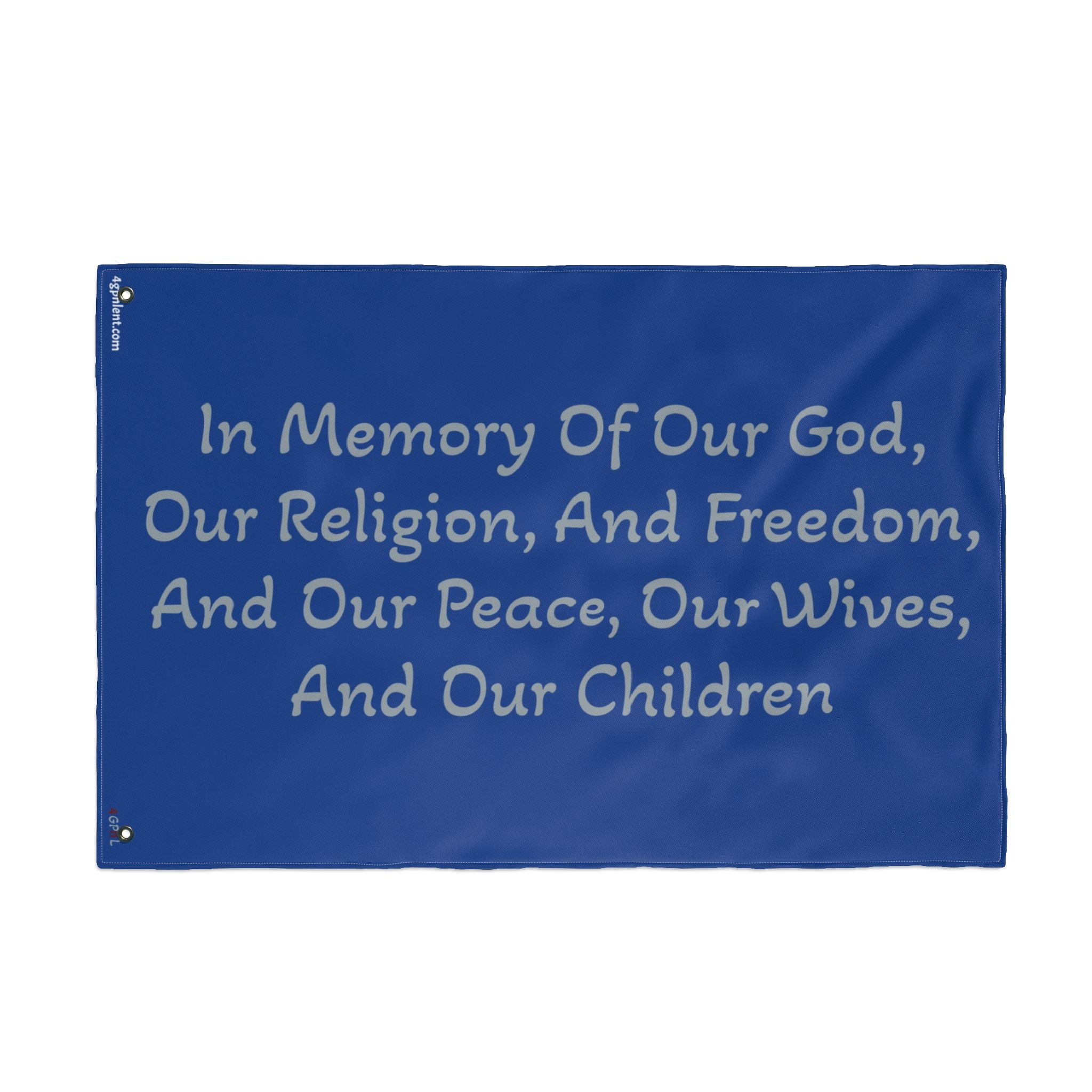 Title of Liberty Memorial Quote Flag — "In Memory Of Our God, Our Religion, And Freedom" Double-Sided Garden Flag